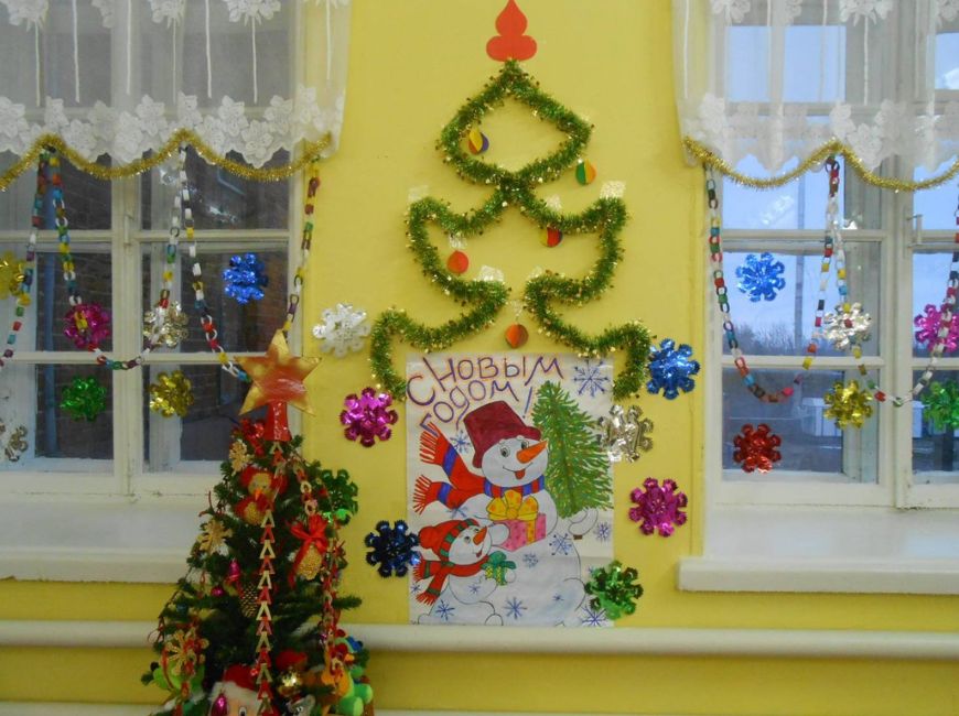 Декорация стен в классе на Новый год